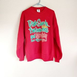 VINTAGE UGLY CHRISTMAS SWEATER JERZEES MADE IN USA WOMENS LARGE RED
